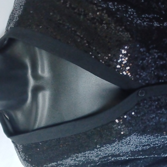 KANCY KOLE Women's Sequin Jacket Long Sleeve Button Down Shiny black - Picture 4 of 9